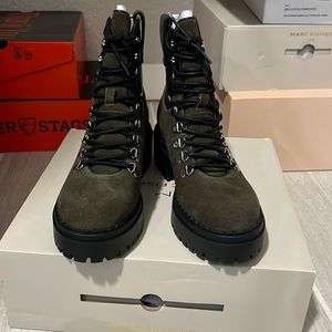 MARC FISHER COMBAT BOOTS. Size 7.5M. Dark green suede
